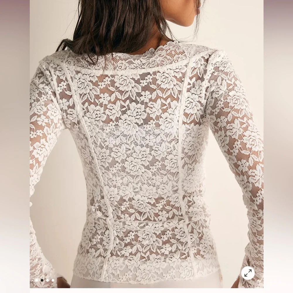 FREE PEOPLE ALL NIGHT LONG WHITE LACE LONG SLEEVE TOP LARGE